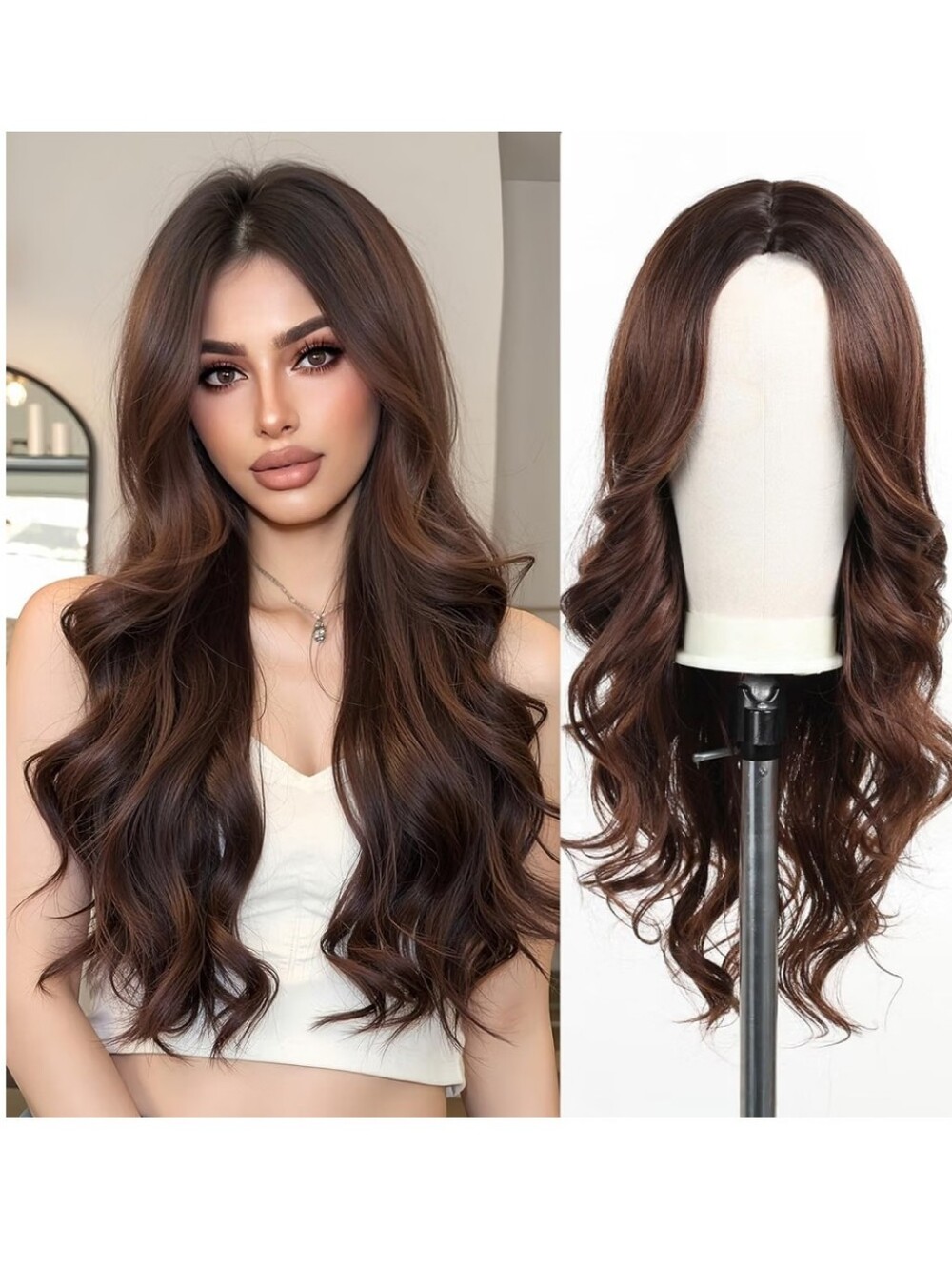 Long Wavy Brown Wigs for Women Natural Synthetic Hair Ombre Wig